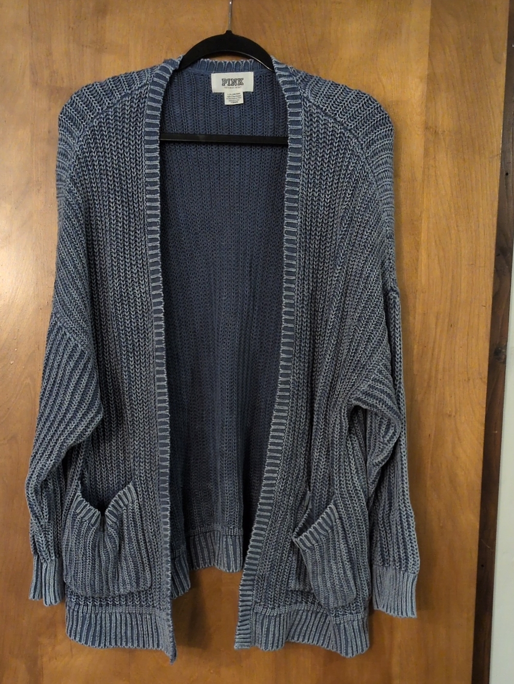 PINK Victoria's Secret Washed Denim-Blue Open Cardigan